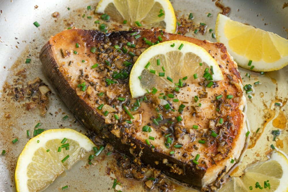 Pan-Seared Lemon Garlic Swordfish in a Skillet Pan-Seared Lemon Garlic Swordfish in a Skillet