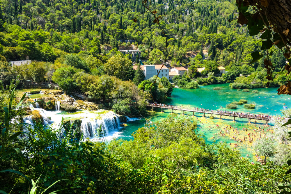 Popular Krka National park during busy summer holiday