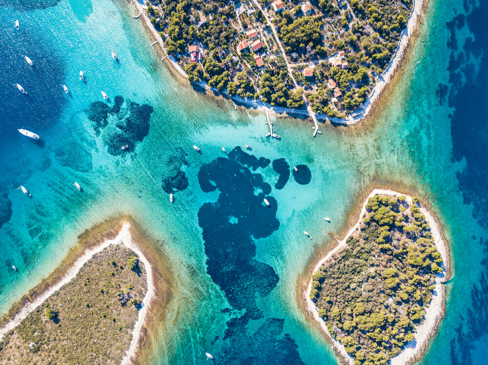 Ariel view of popular Blue Lagoon - Krknjasi near town Trogir