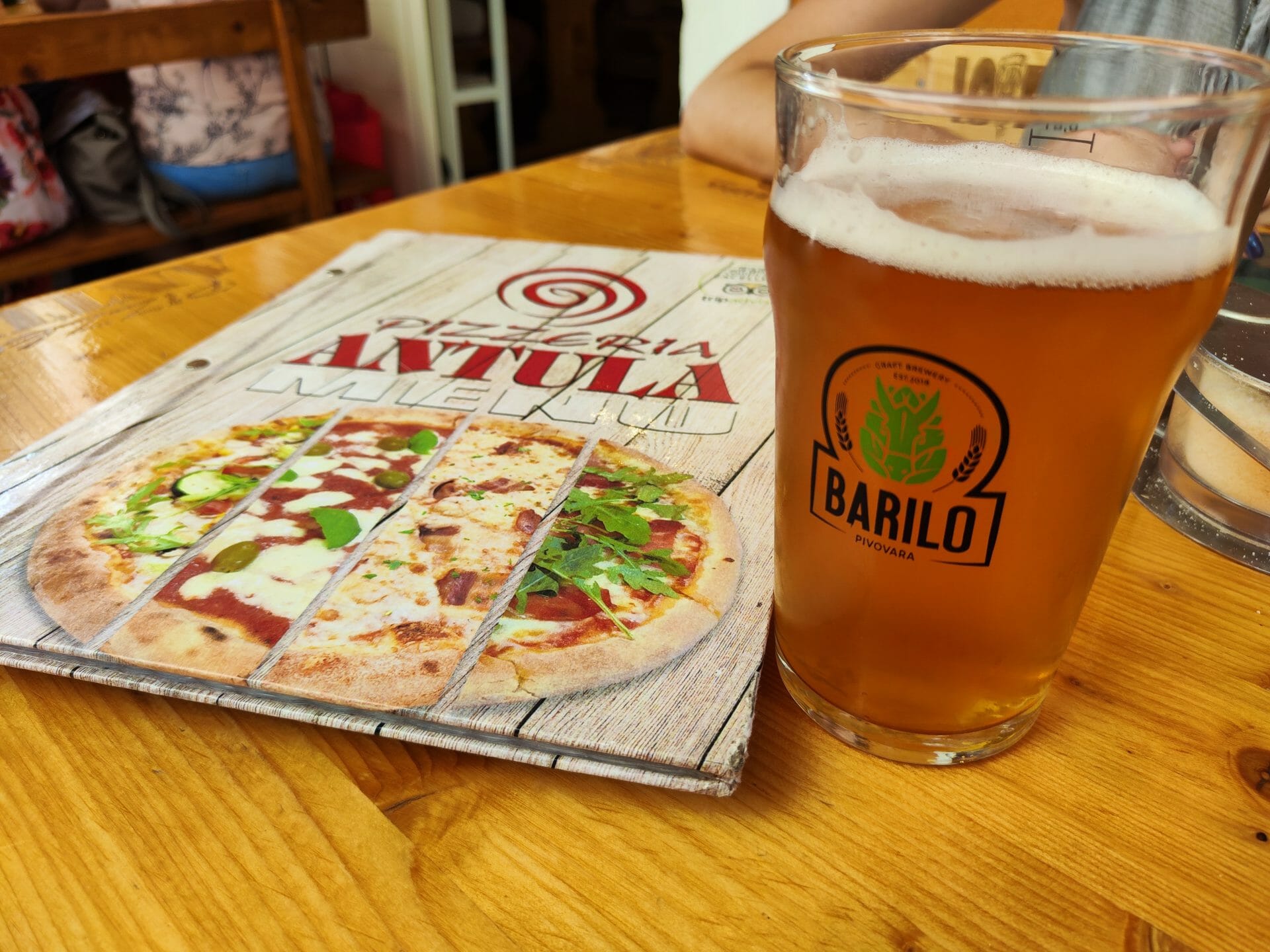 Pizzeria Antula Omiš Menu and Beer on the table